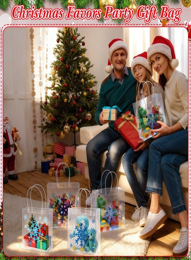 Tenceur 24 Pcs Winter Blue Snowflakes Clear PVC Gift Bags with Handles Winter Party Favor Bags Bulk Reusable Snowflakes Goodies Candy Treat Totes for Holiday Party Favors Supplies - Image 4